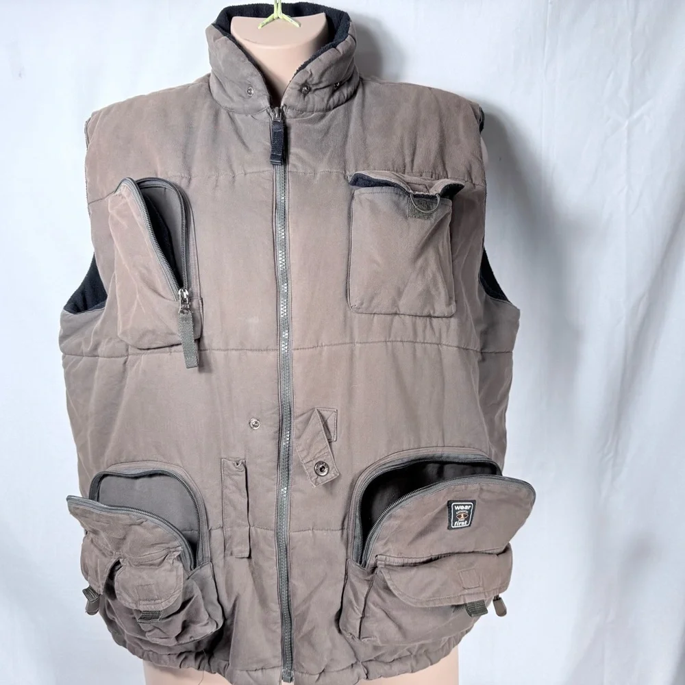 Wear first Men's Tan Utility‎ Vest XL Pockets Bird Watching Photography Fishing